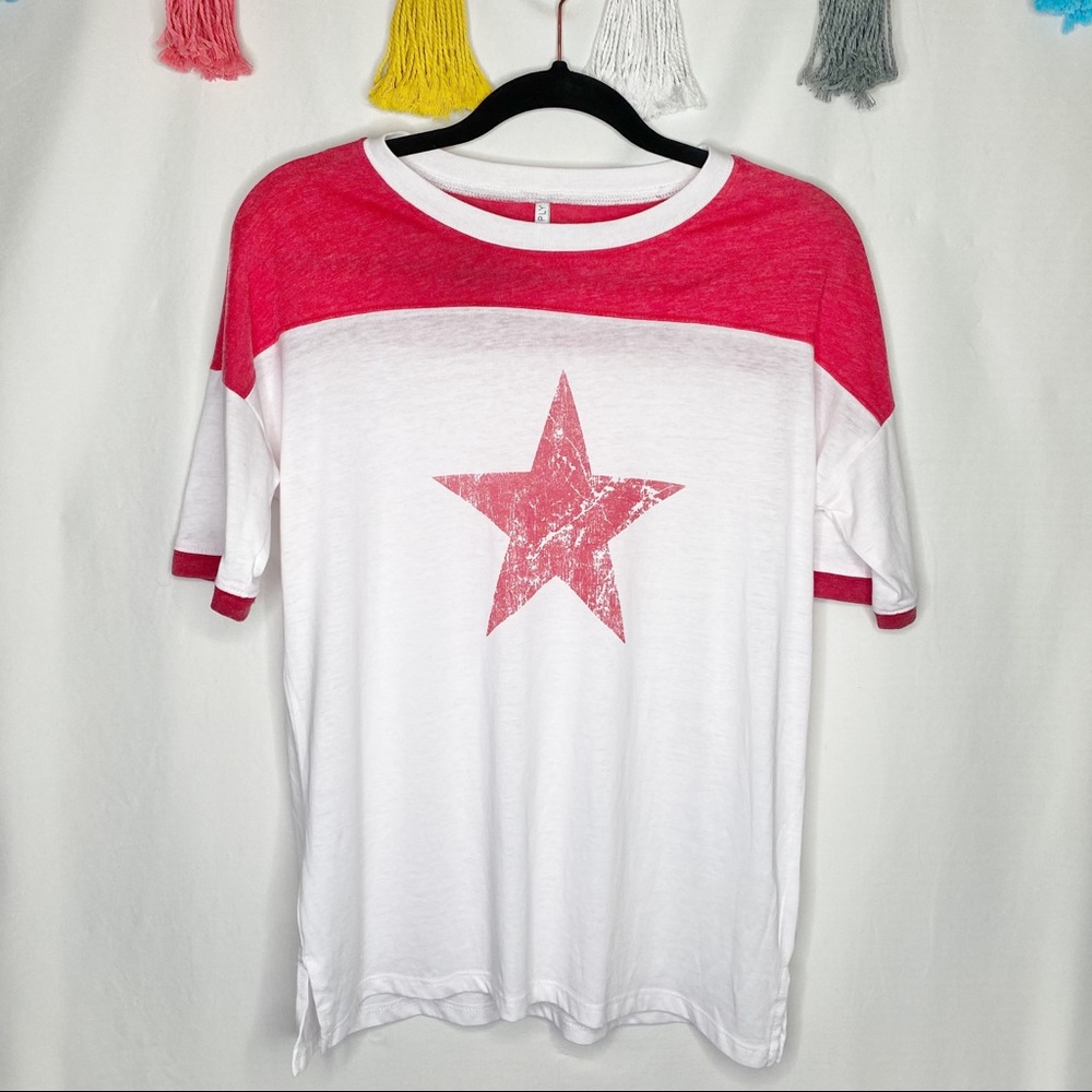 Z Supply Red and White Star Print Short Sleeve Tee